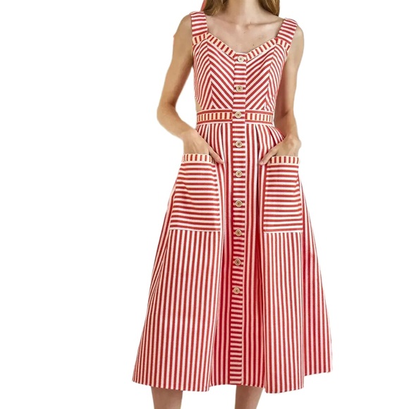 HUNTER BELL Dresses & Skirts - HUNTER BELL Red and White Striped Midi Dress